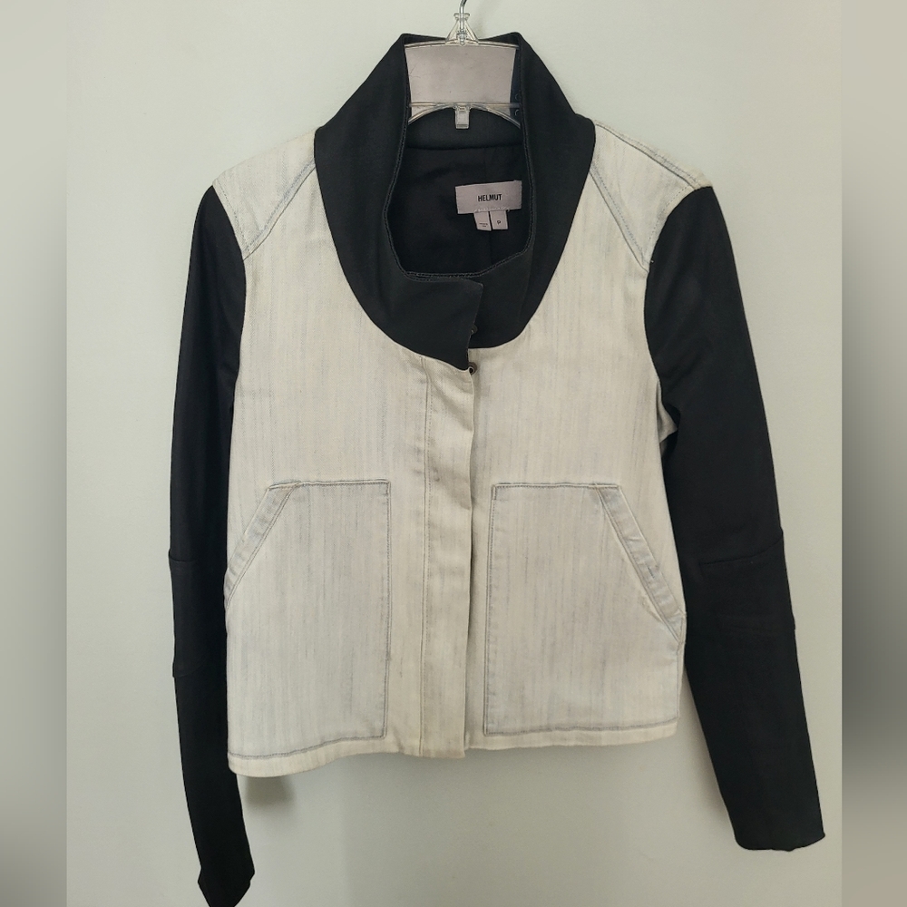 Helmut‎ Lang Color Block Long Sleeve Light Wash Black Denim Stretch Jacket S/P